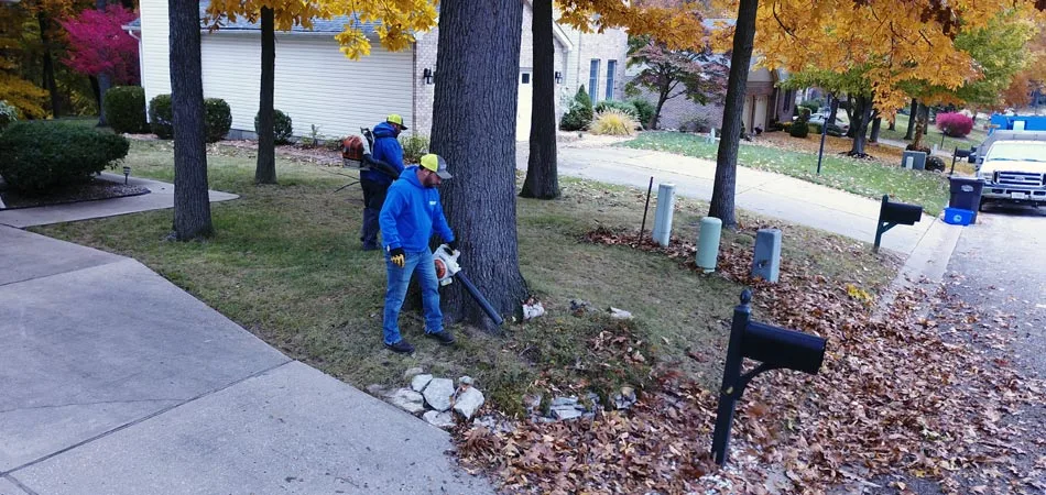 Team members doing curbside leaf pickup in Alton, IL.