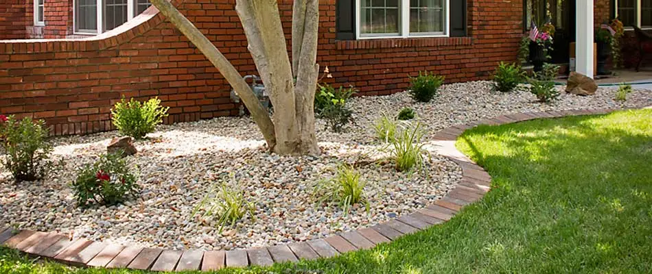 Rock mulch installed at a home in Glen Carbon, Illinois.